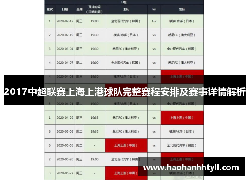 2017中超联赛上海上港球队完整赛程安排及赛事详情解析